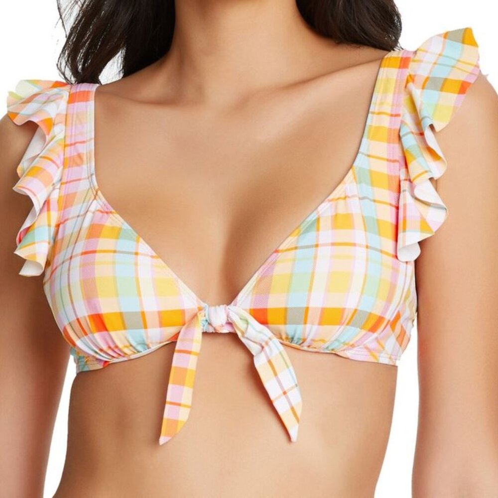 *NEW Bleu Rod Beattie Hip to Be Square Ruffled Bikini Top Size 8